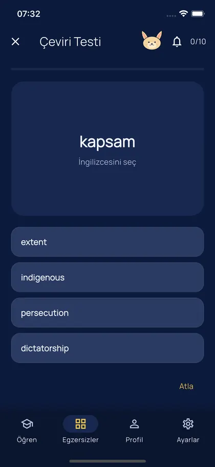 Egzersiz ekranı